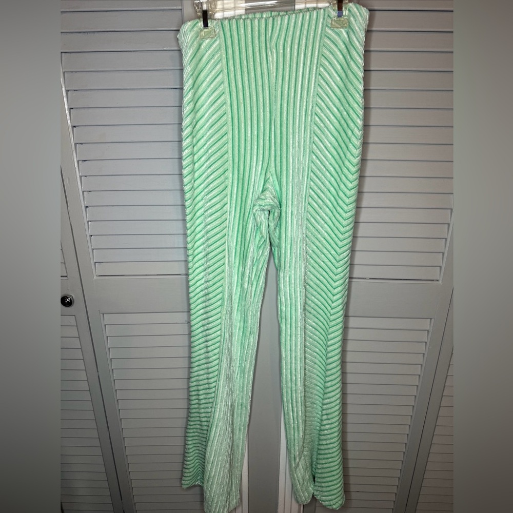 Free People Mint Green Ribbed Flare Pants Chevron Style Ribbing